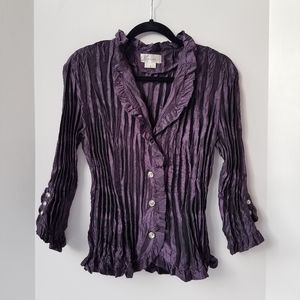 Dressbarn Pleated Crinkle Blouse Purple Size XL